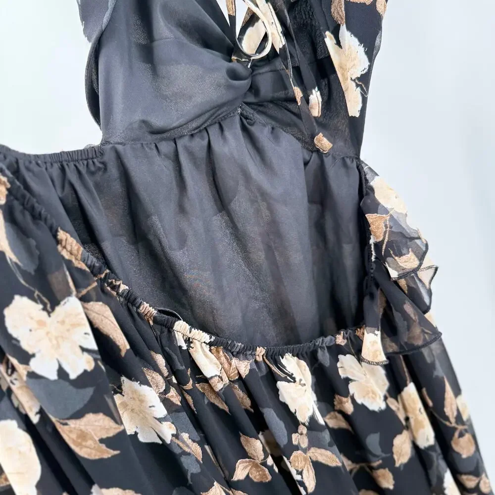 Petal & Pup Lucah Dress Size Large Frill Floral Maxi Wedding Formal Cocktail Blk - Picture 13 of 16